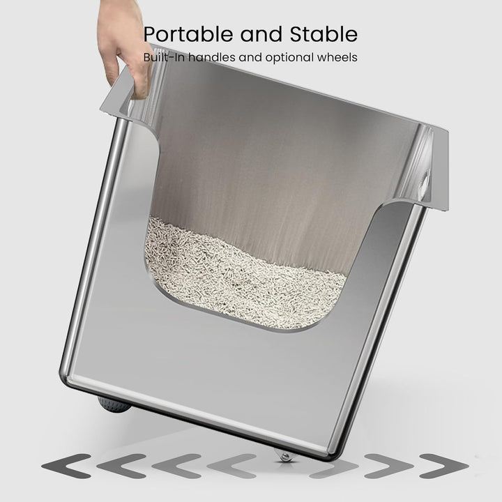 PTLOM Lebensmittelechtes Katzenklo Edelstahl XXL Katzentoilette 30cm Hohe Ränder Rostfrei,Auslaufsic
