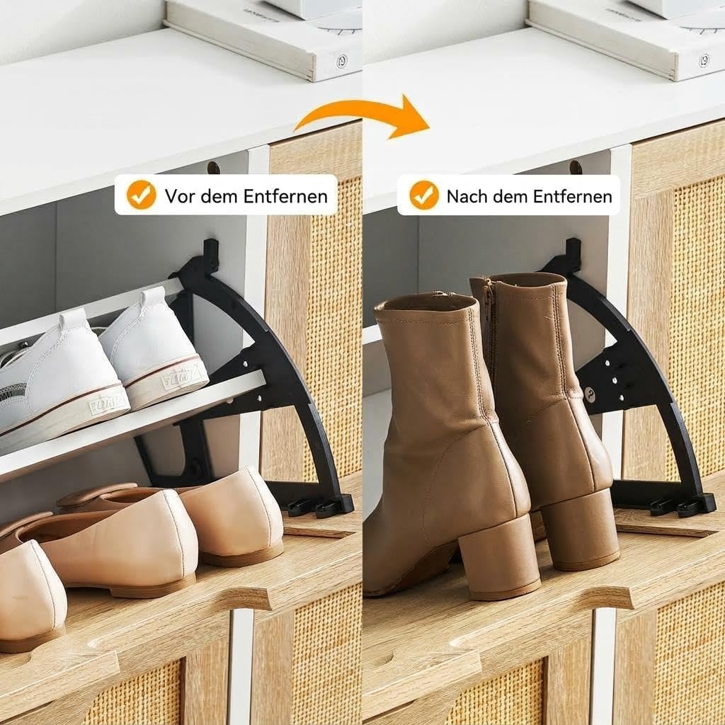 Schuhschrank Breit 100 × 24 × 88 Hoch cm, 4 Klappen, Schmaler Freistehender Schuhkipper Aus Rattan,