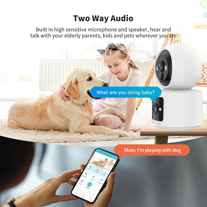VSTARCAM Innen-Überwachungskamera mit Dual-Lens 128 GB Micro SD Karte, EIN TIPP Anruf, PIR Bewegungs