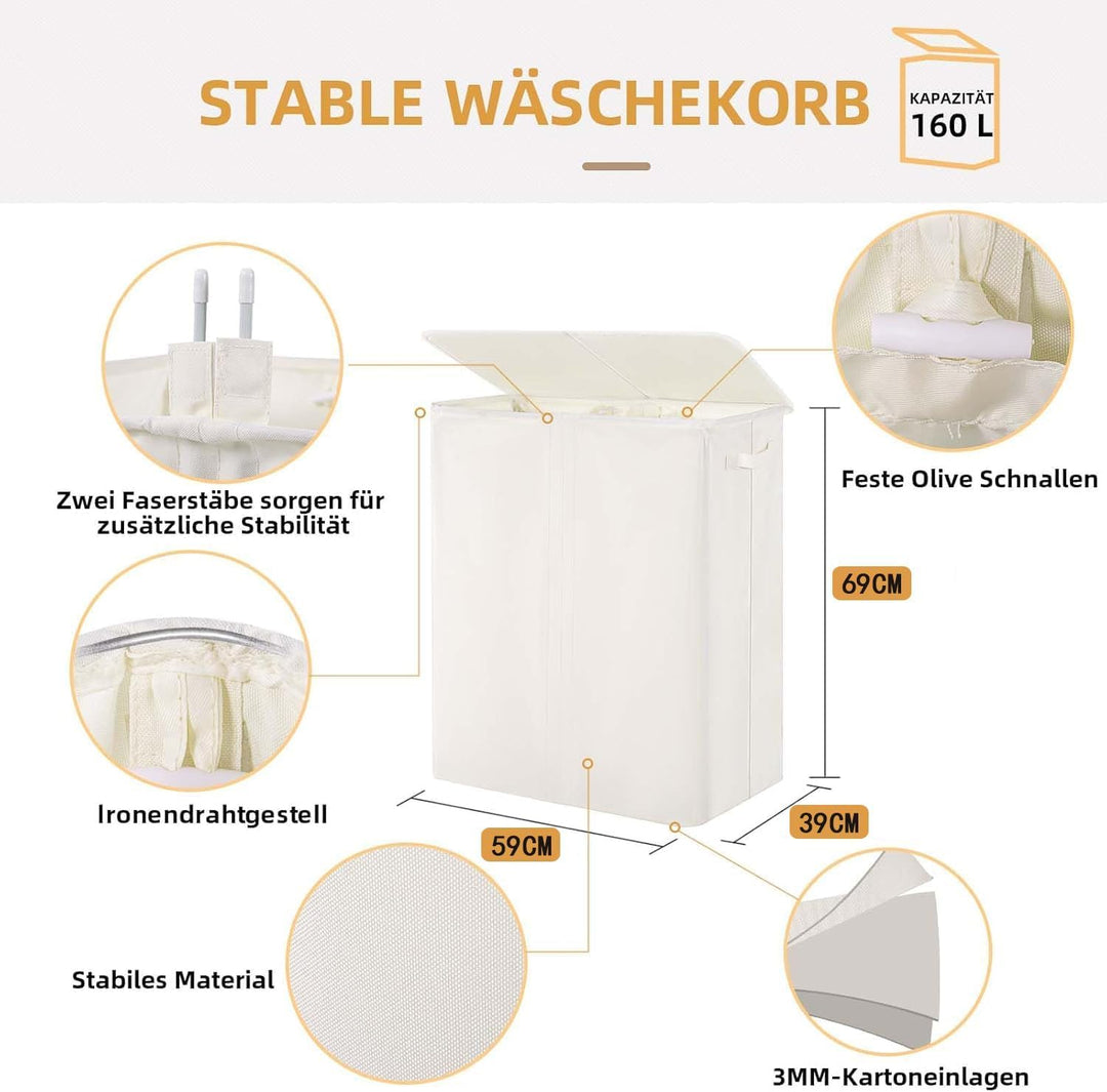 Wäschekorb Mit Deckel, 160L Extra Grosse Wäschekorb 3 Fächer Schmutzige Kleidung Hampers Für Wäsche
