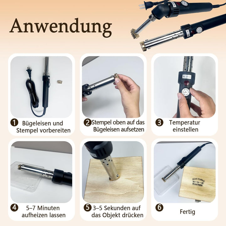 Elektrisches Brenneisen mit individueller Temperaturregelung für Holz – Personalisierter Logostempel