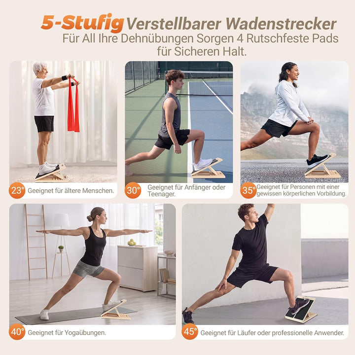 2 in 1 Balance Board &amp; Slant Board, Verstellbar Wadendehner Schrägbrett Holz mit 2 Widerstandsbänder