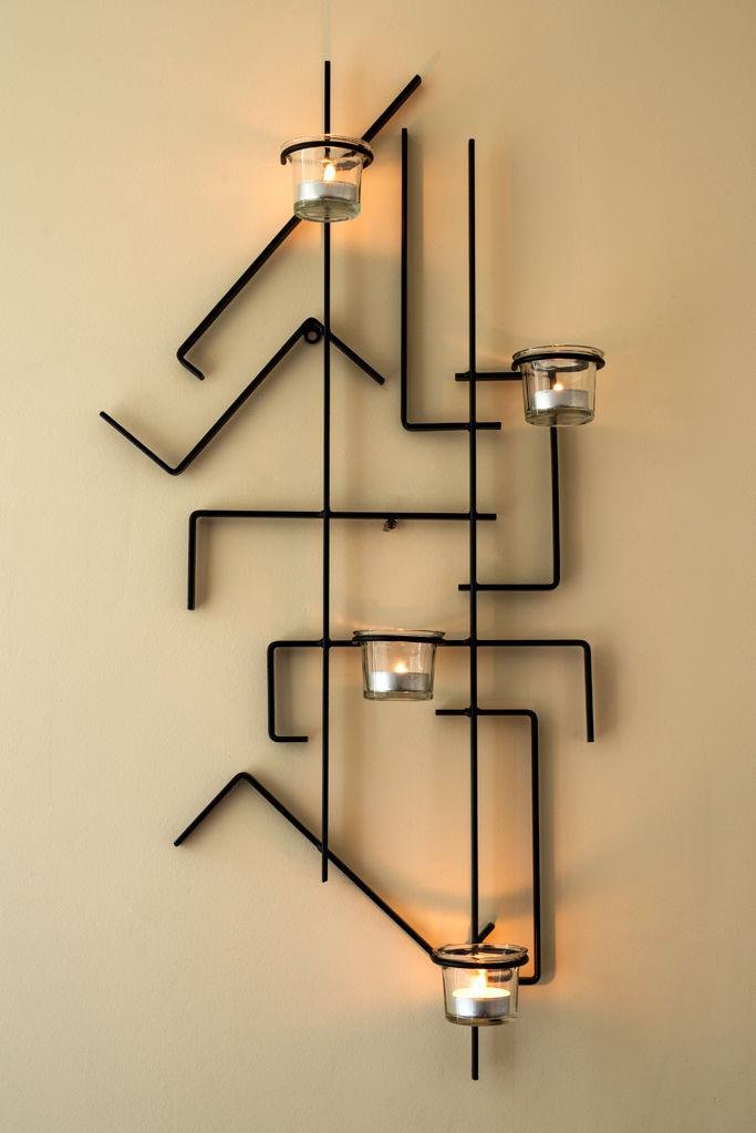 DanDiBo Wandteelichthalter MIX4 Schwarz Wandkerzenhalter Metall 73 cm Teelichthalter, Schwarz