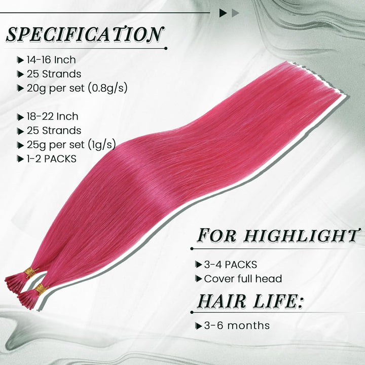 RUNATURE Rosa Bonding Extensions Echthaar Hotpink I Tip Echthaar Extensions Bonding Keratin Haarverl