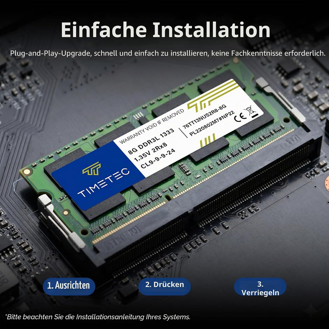 Timetec 16 GB KIT (2 x 8 GB) DDR3L 1333 MHz PC3-10600 Nicht-ECC ungepuffert 1,35 V CL9 2Rx8 Dual Ran