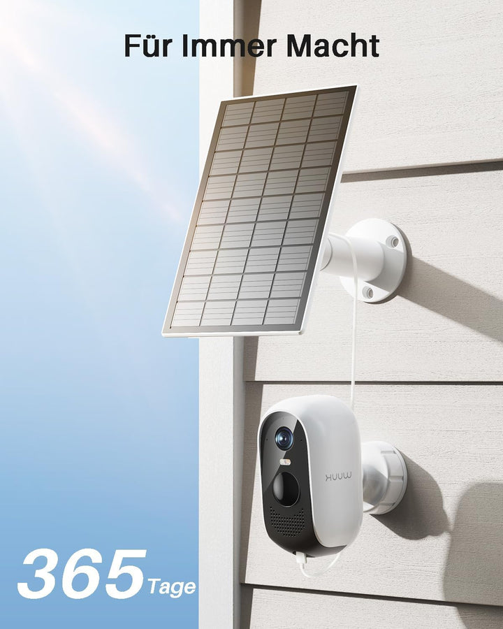 WUUK Überwachungskamera Aussen Akku Solar Set, 2K WLAN Kamera Outdoor, 32G Lokaler Speicher, Kompati