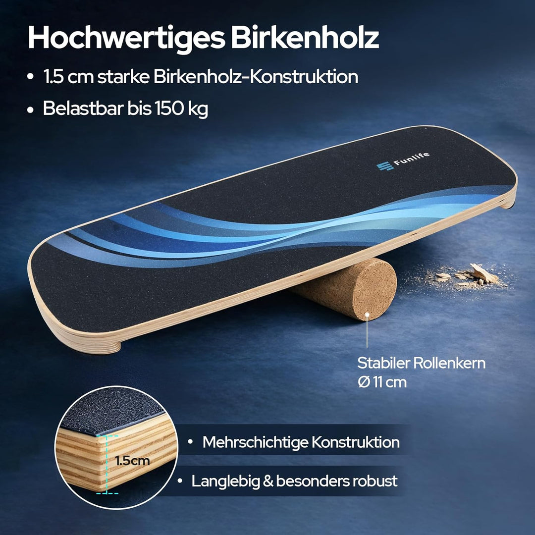 FunLife Balance Board aus Holz – Stabiler Gleichgewichtstrainer für Core Training, Fitness &amp; Balance