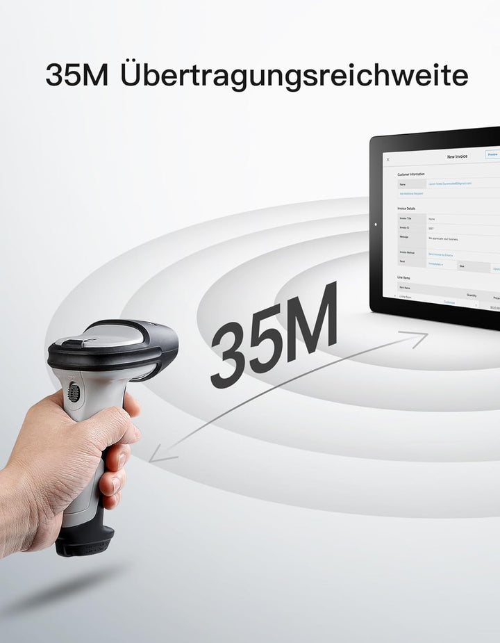 Inateck Barcode Scanner 2D Bluetooth, Kabellose QR Code Scanner, Wireless Handscanner mit AI APP &amp; S