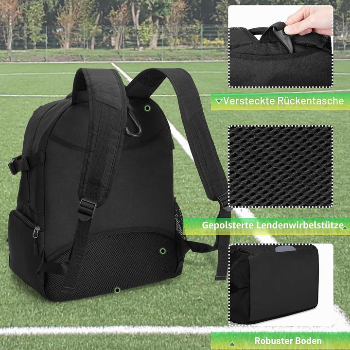 DSLEAF Fussballrucksack, Basketballausrüstungstasche mit separatem, belüftetem Schuhfach für das Tra