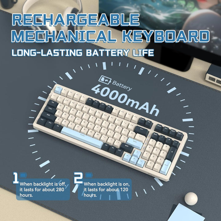 MAMBASNAKE K8 Bunte mechanische 3-Modu Tastatur, 2.4G kabellose Bluetooth Gaming Tastatur mit Spiral