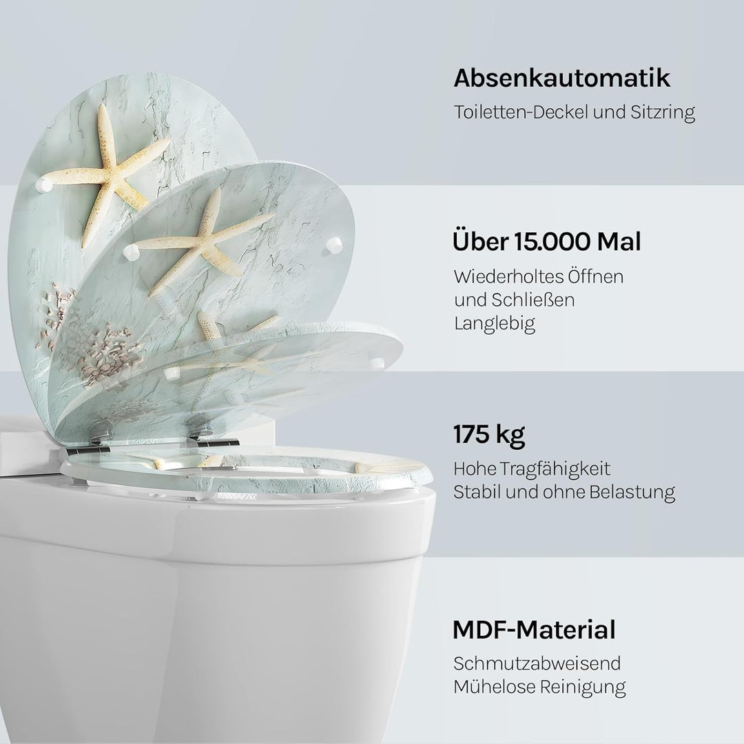 WOLTU #2 Premium WC-Sitz Toilettensitz mit Absenkautomatik, MDF Holzkern, Softclose Scharnier, Antib